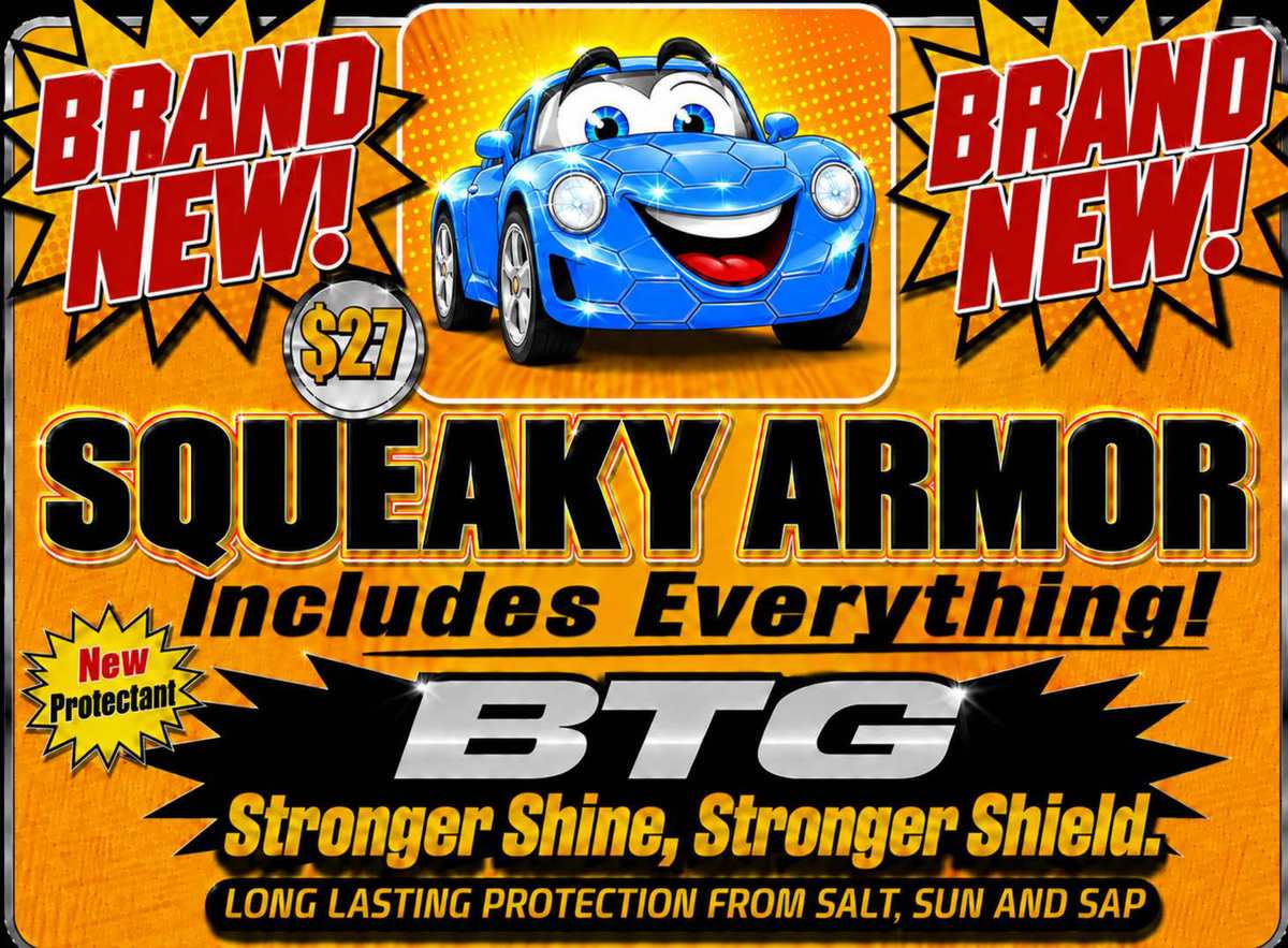 Squeaky Armor wash menu board, $27 per wash